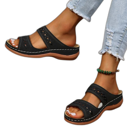 Comfortable Red Sandals for Women with Ankle Strap Open Toe Casual Style