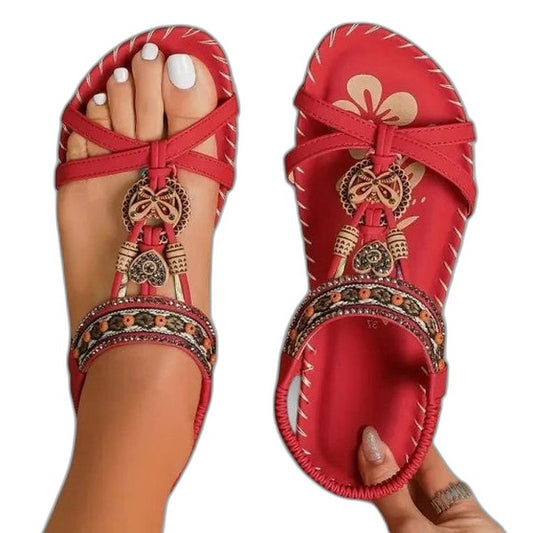 Comfortable Red Sandals for Women with Open Toe Lace Up Casual Style