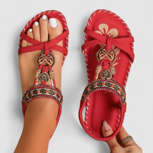 Comfortable Red Sandals for Women with Open Toe Lace Up Casual Style