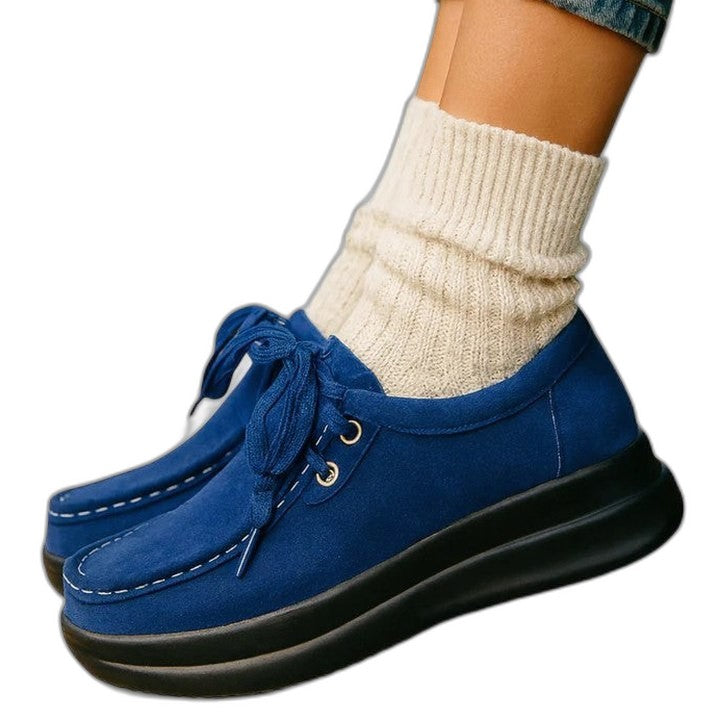 Comfortable Red Suede Loafers for Women with Platform Closed Toe Lace Up Casual Style