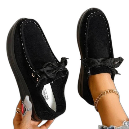 Comfortable Red Suede Loafers for Women with Platform Closed Toe Lace Up Casual Style