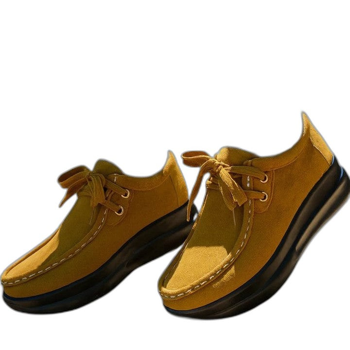 Comfortable Red Suede Loafers for Women with Platform Closed Toe Lace Up Casual Style