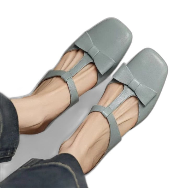 Comfortable Sage Green Leather Mary Jane Shoes for Women with Block Heel Ankle Strap Closed Toe Casual Style