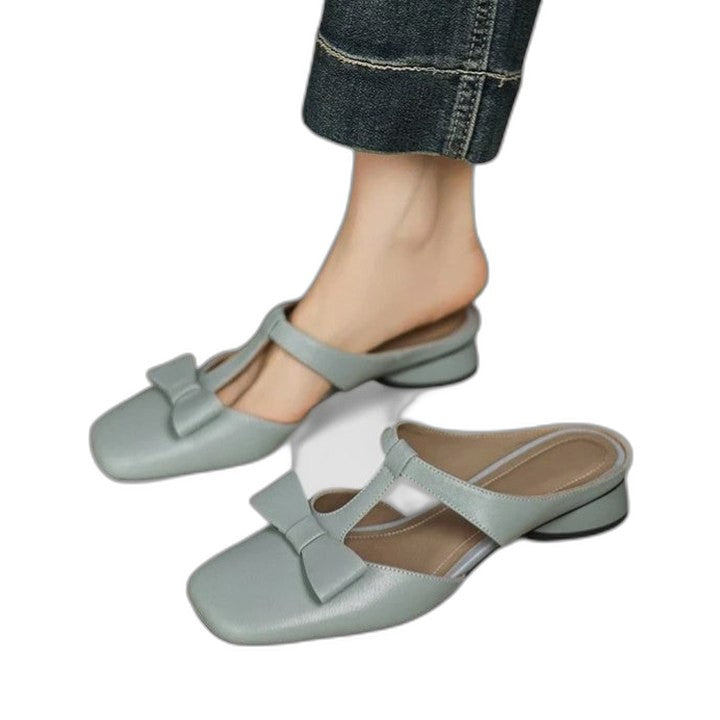 Comfortable Sage Green Leather Mary Jane Shoes for Women with Block Heel Ankle Strap Closed Toe Casual Style