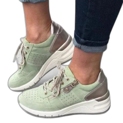 Comfortable Sage Green Sneakers for Women with Closed Toe Lace Up Casual Style