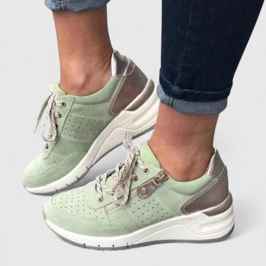 Comfortable Sage Green Sneakers for Women with Closed Toe Lace Up Casual Style