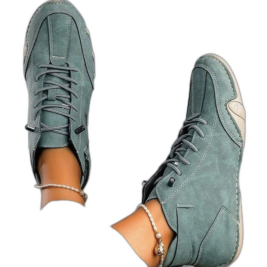 Comfortable Sage Green Suede Sneakers for Women with Closed Toe Lace Up Casual Style