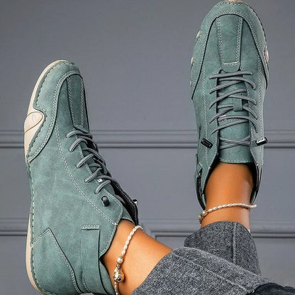 Comfortable Sage Green Suede Sneakers for Women with Lace Up Casual Style