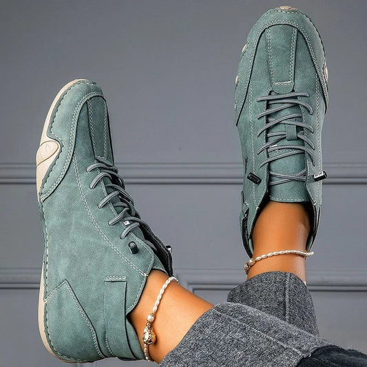 Comfortable Sage Green Suede Sneakers for Women with Lace Up Casual Style