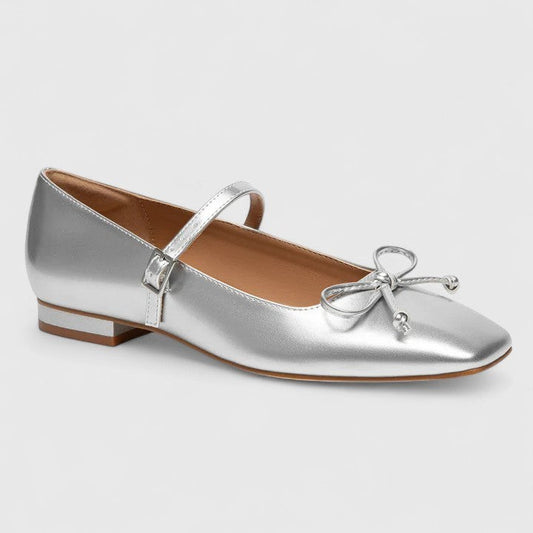 Comfortable Silver Mary Jane Shoes for Women with Ankle Strap Closed Toe Casual Style