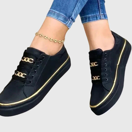 Comfortable Sneakers for Women with Platform Lace Up Chain Strap Casual Style
