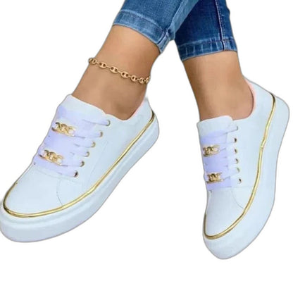 Comfortable Sneakers for Women with Platform Lace Up Chain Strap Casual Style