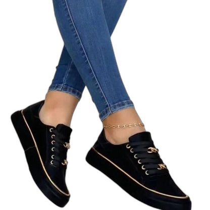 Comfortable Sneakers for Women with Platform Lace Up Chain Strap Casual Style