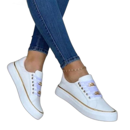 Comfortable Sneakers for Women with Platform Lace Up Chain Strap Casual Style