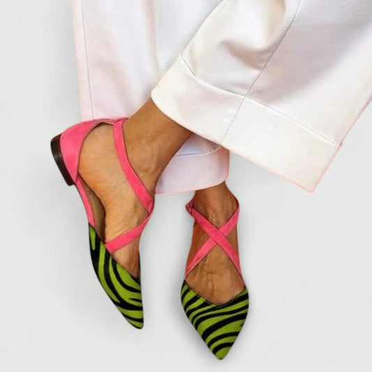 Comfortable Striped Flats for Women with Slingback Pointed Toe Casual Style