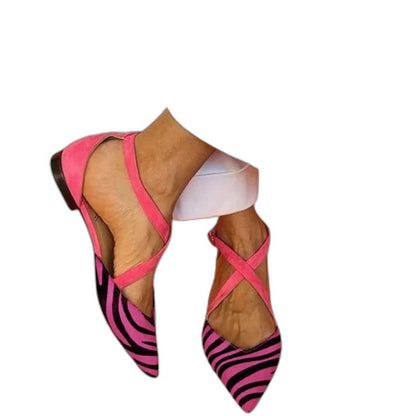 Comfortable Striped Flats for Women with Slingback Pointed Toe Casual Style