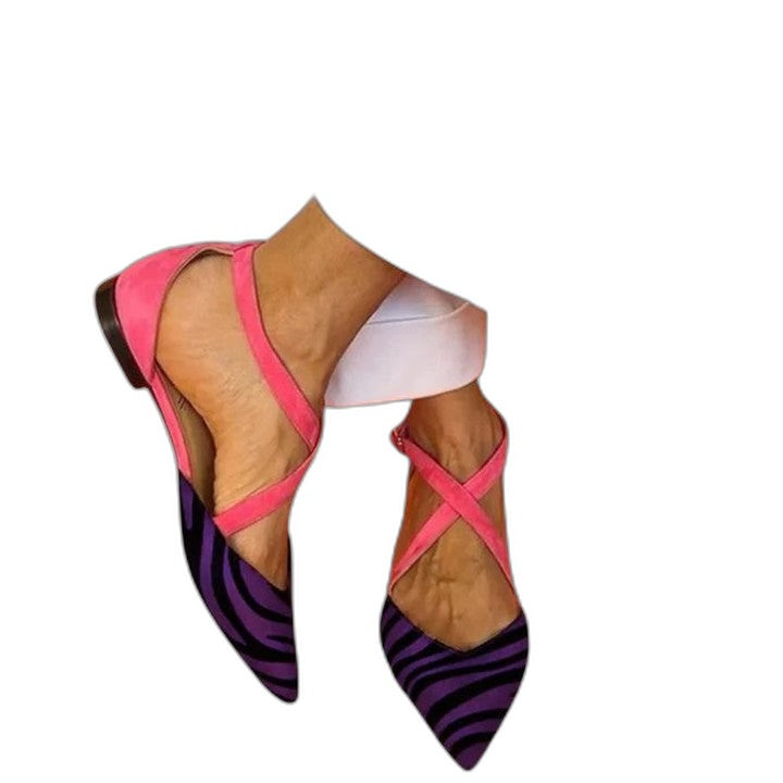 Comfortable Striped Flats for Women with Slingback Pointed Toe Casual Style