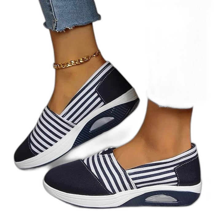 Comfortable Striped Sneakers for Women with Platform Closed Toe Casual Style