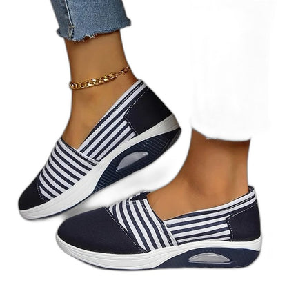 Comfortable Striped Sneakers for Women with Platform Closed Toe Casual Style
