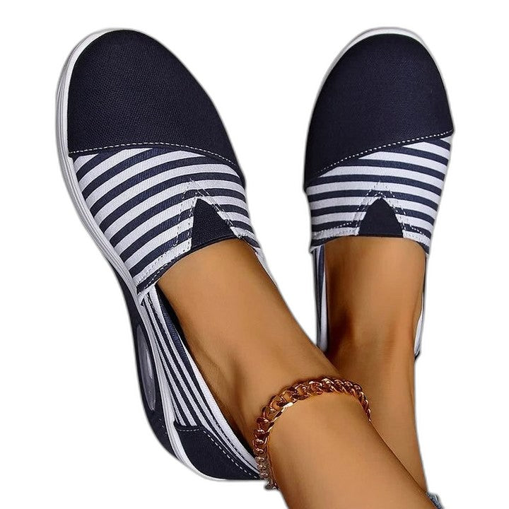 Comfortable Striped Sneakers for Women with Platform Closed Toe Casual Style