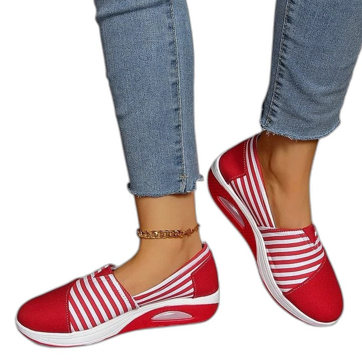 Comfortable Striped Sneakers for Women with Platform Closed Toe Casual Style