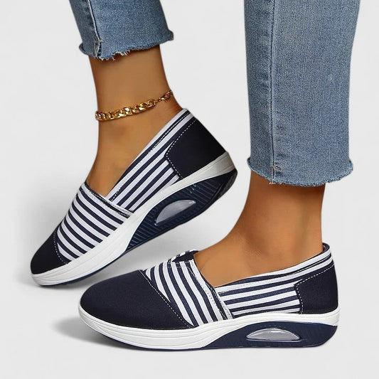 Comfortable Striped Sneakers for Women with Platform Closed Toe Casual Style
