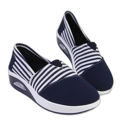 Comfortable Striped Sneakers for Women with Platform Closed Toe Casual Style