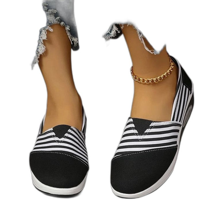 Comfortable Striped Sneakers for Women with Platform Closed Toe Casual Style
