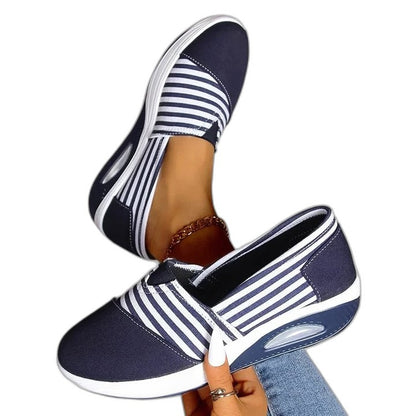 Comfortable Striped Sneakers for Women with Platform Closed Toe Casual Style