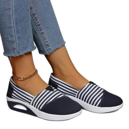 Comfortable Striped Sneakers for Women with Platform Closed Toe Casual Style