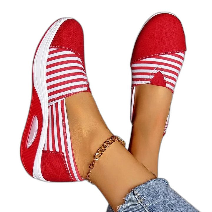 Comfortable Striped Sneakers for Women with Platform Closed Toe Casual Style