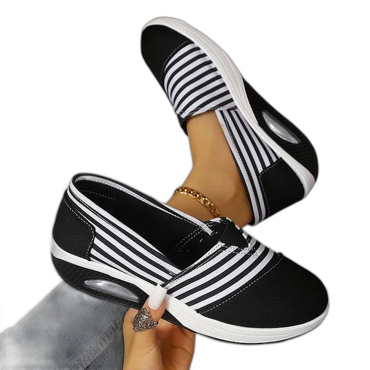 Comfortable Striped Sneakers for Women with Platform Closed Toe Casual Style