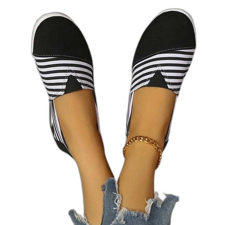 Comfortable Striped Sneakers for Women with Platform Closed Toe Casual Style