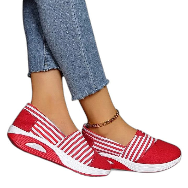 Comfortable Striped Sneakers for Women with Platform Closed Toe Casual Style