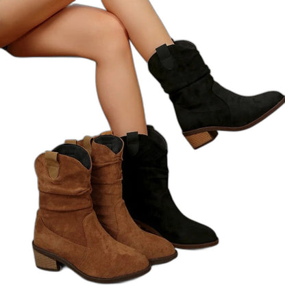 Comfortable Suede Ankle Boots for Women with Block Heel Closed Toe Casual Style