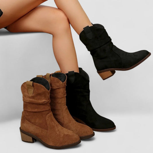 Comfortable Suede Ankle Boots for Women with Block Heel Closed Toe Casual Style