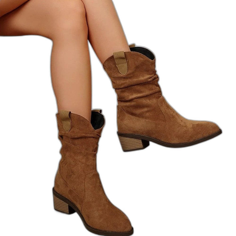 Comfortable Suede Ankle Boots for Women with Block Heel Closed Toe Casual Style
