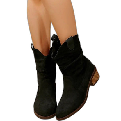 Comfortable Suede Ankle Boots for Women with Block Heel Closed Toe Casual Style