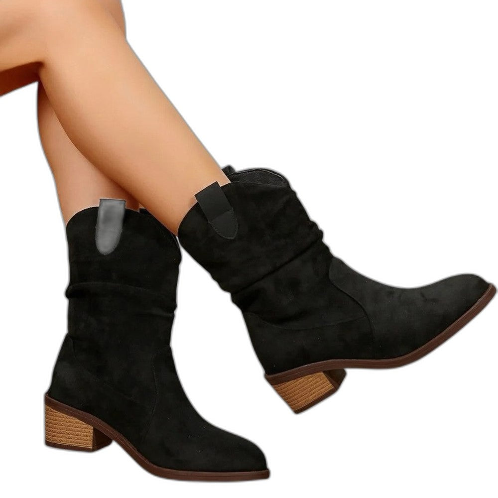 Comfortable Suede Ankle Boots for Women with Block Heel Closed Toe Casual Style