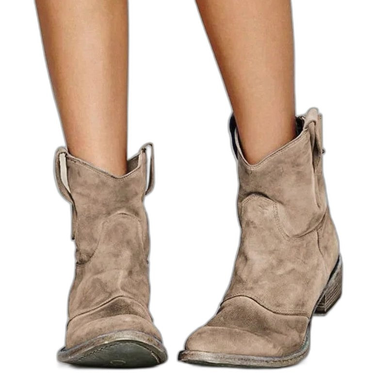 Comfortable Suede Ankle Boots for Women with Block Heel Pointed Toe Casual Style