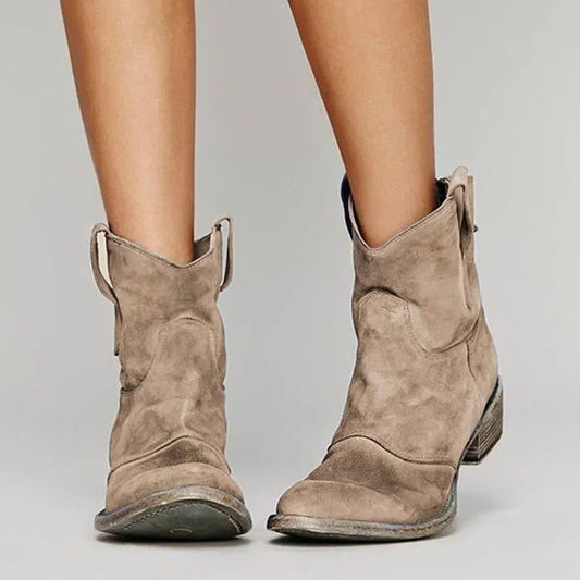 Comfortable Suede Ankle Boots for Women with Block Heel Pointed Toe Casual Style