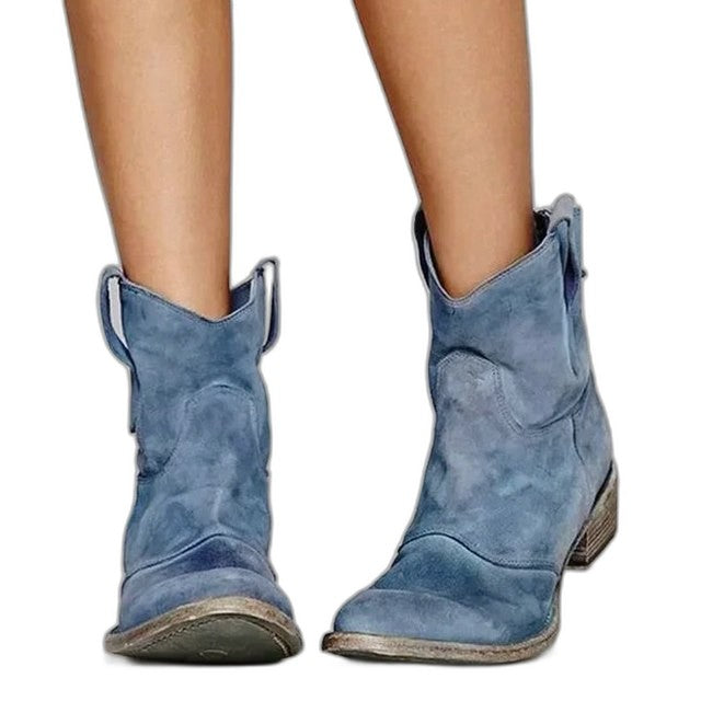 Comfortable Suede Ankle Boots for Women with Block Heel Pointed Toe Casual Style