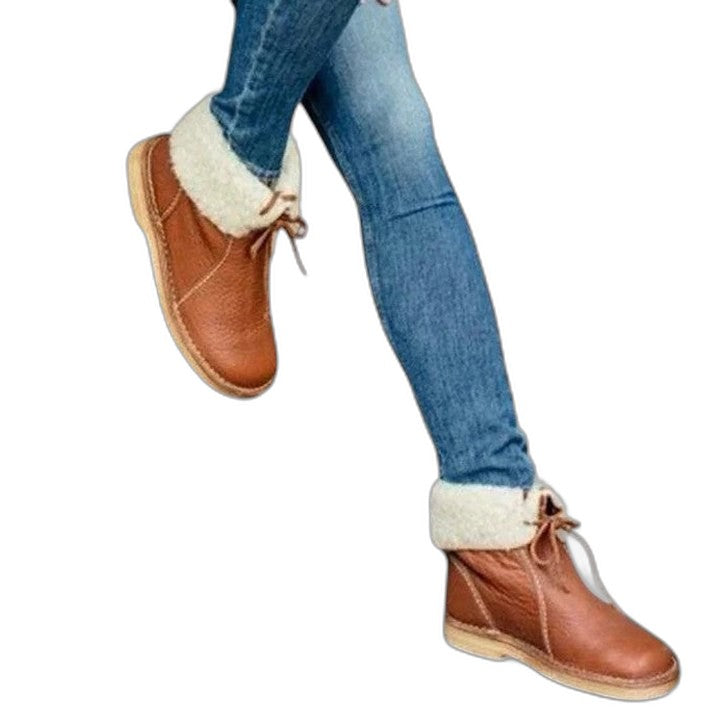 Comfortable Suede Ankle Boots for Women with Closed Toe Lace Up Fur Lined Casual Style