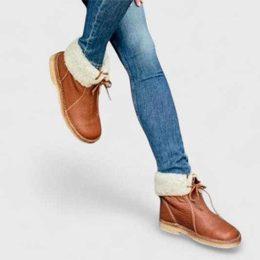Comfortable Suede Ankle Boots for Women with Closed Toe Lace Up Fur Lined Casual Style