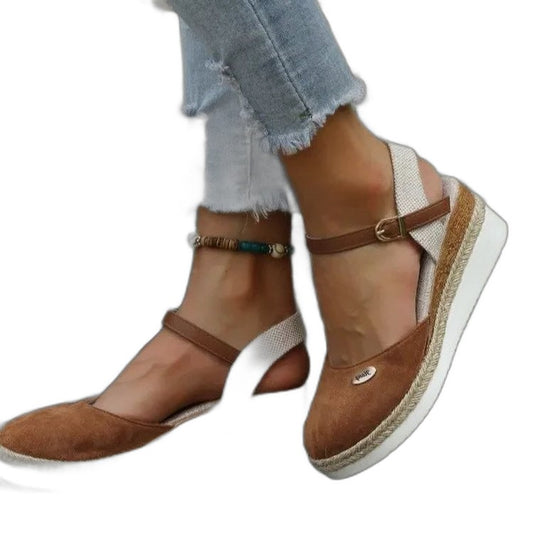 Comfortable Suede Espadrilles for Women with Platform Ankle Strap Closed Toe Casual Style