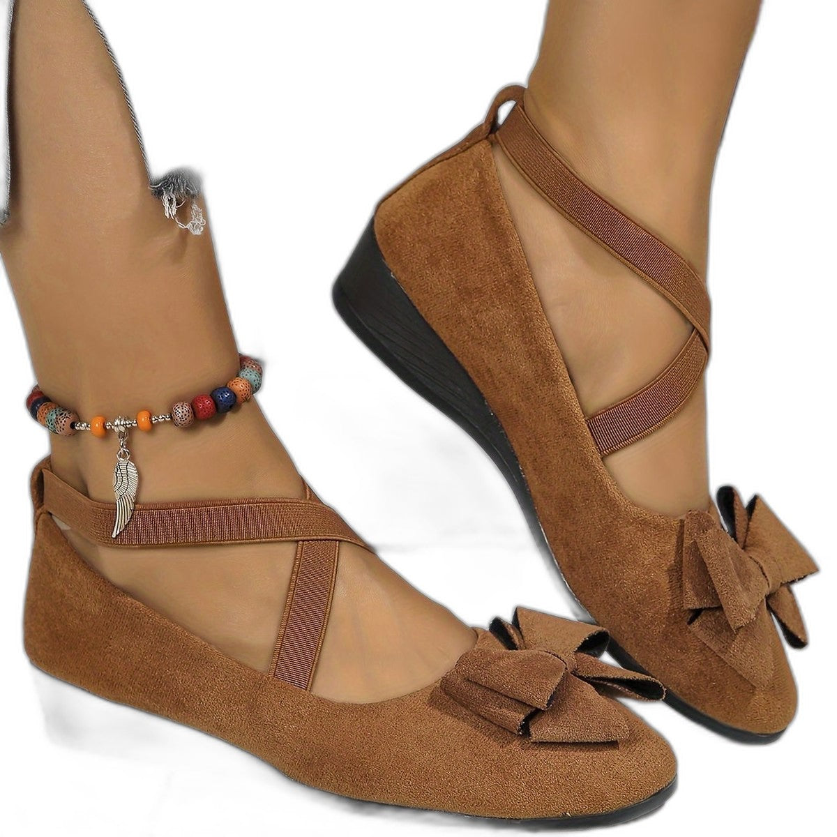 Comfortable Suede Flats for Women with Ankle Strap Closed Toe Casual Style