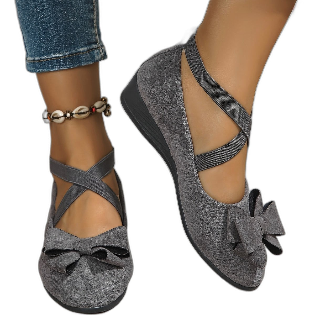 Comfortable Suede Flats for Women with Ankle Strap Closed Toe Casual Style