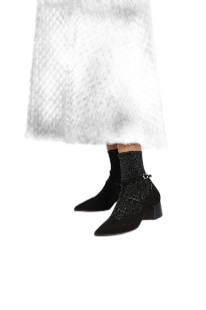 Comfortable Suede Heels for Women with Block Heel Pointed Toe Buckle Office Style