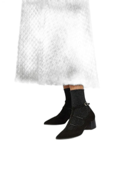Comfortable Suede Heels for Women with Block Heel Pointed Toe Buckle Office Style