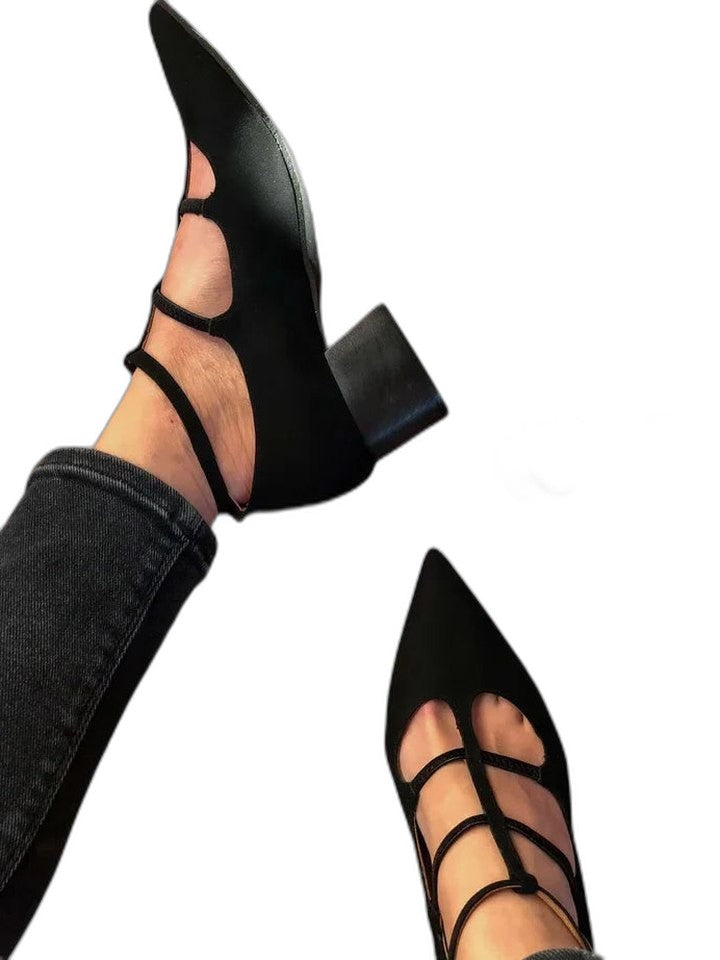 Comfortable Suede Heels for Women with Block Heel Pointed Toe Buckle Office Style